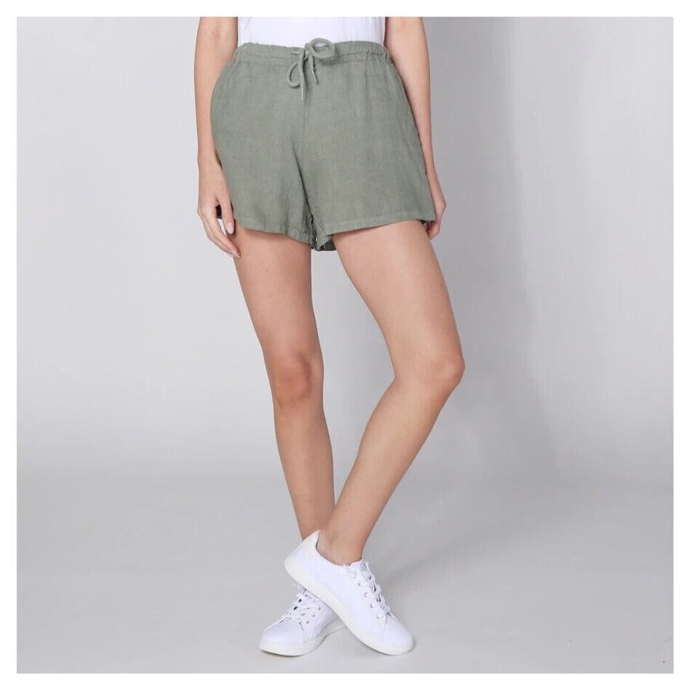 Astrid Italy Hampton Linen Shorts in Cargo Green New w tags $98 Size Small